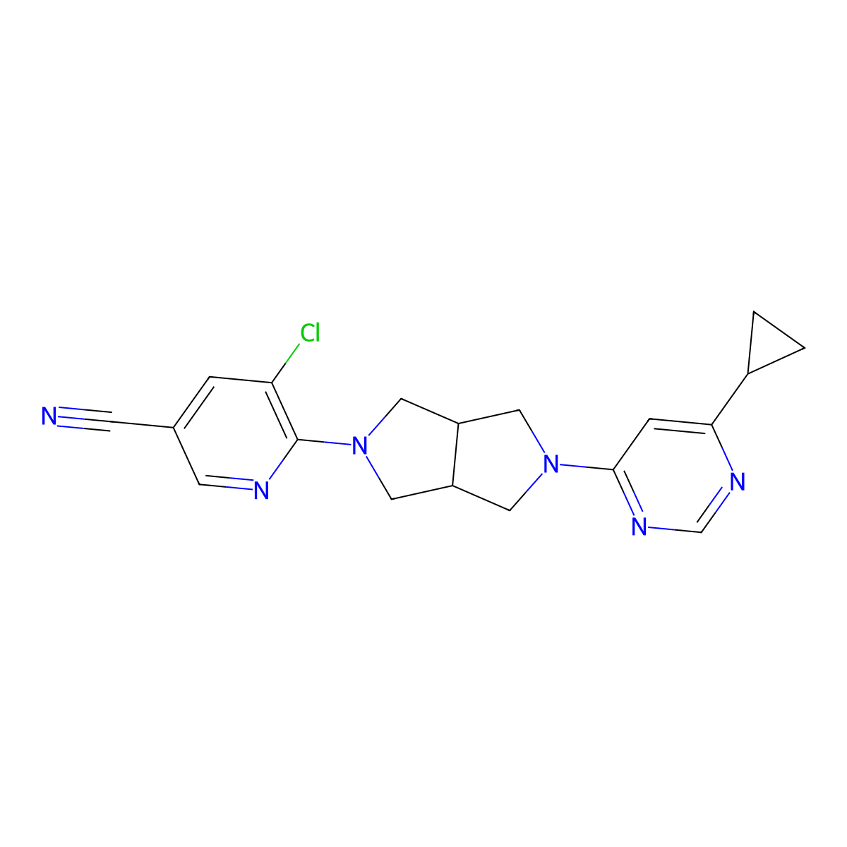 5-Chloro-6-[5-(6-cyclopropylpyrimidin-4-yl)-octahydropyrrolo[3,4-c]pyrrol-2-yl]pyridine-3-carbonitrile molecular structure, CAS 2415604-21-4