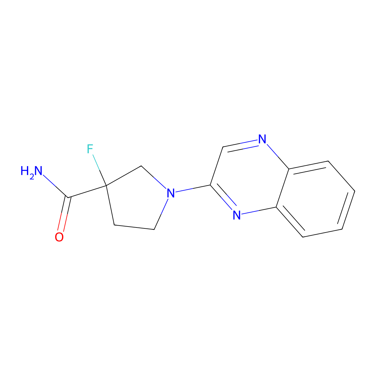 3-Fluoro-1-(quinoxalin-2-yl)pyrrolidine-3-carboxamide molecular structure, CAS 2415604-22-5