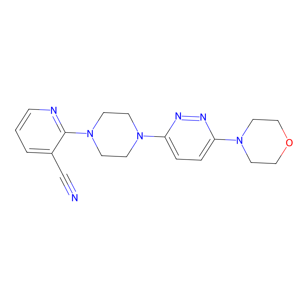 2-{4-[6-(Morpholin-4-yl)pyridazin-3-yl]piperazin-1-yl}pyridine-3-carbonitrile molecular structure, CAS 2415604-23-6