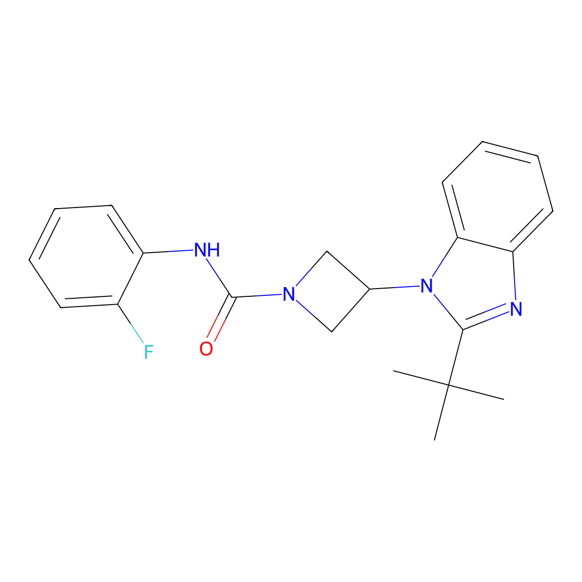 3-(2-tert-butyl-1H-1,3-benzodiazol-1-yl)-N-(2-fluorophenyl)azetidine-1-carboxamide molecular structure, CAS 2415604-24-7