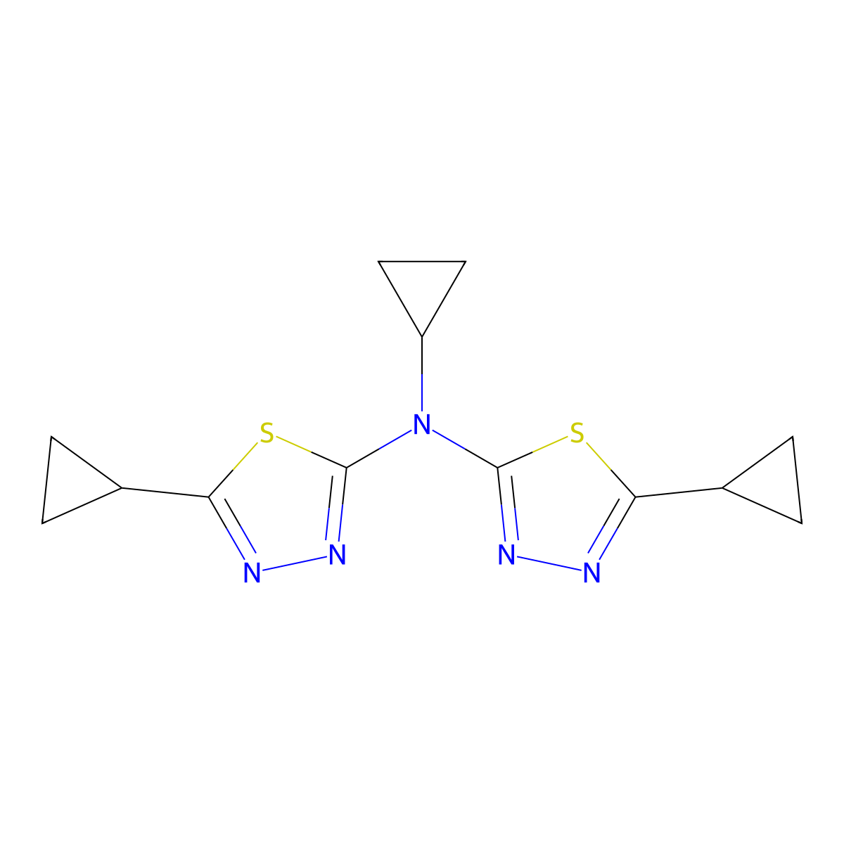 N,5-dicyclopropyl-N-(5-cyclopropyl-1,3,4-thiadiazol-2-yl)-1,3,4-thiadiazol-2-amine molecular structure, CAS 2415604-25-8