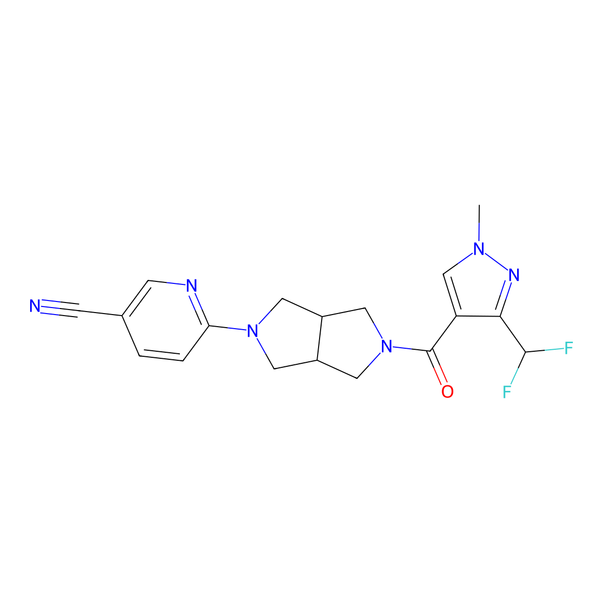 6-{5-[3-(difluoromethyl)-1-methyl-1H-pyrazole-4-carbonyl]-octahydropyrrolo[3,4-c]pyrrol-2-yl}pyridine-3-carbonitrile molecular structure, CAS 2415604-26-9