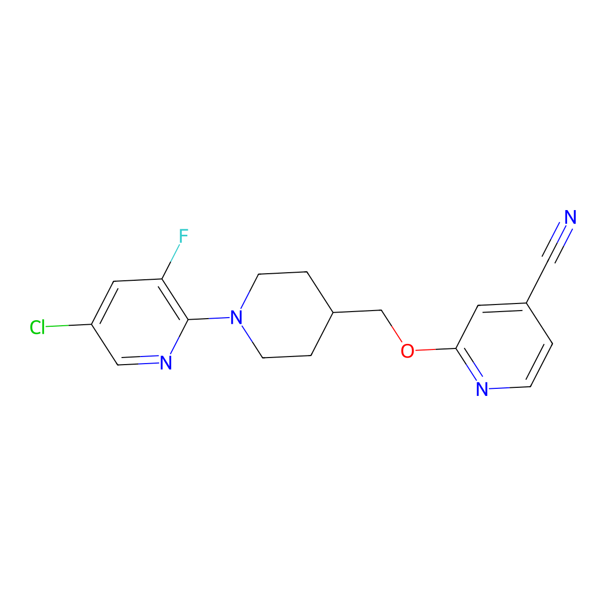 2-{[1-(5-Chloro-3-fluoropyridin-2-yl)piperidin-4-yl]methoxy}pyridine-4-carbonitrile molecular structure, CAS 2415604-27-0