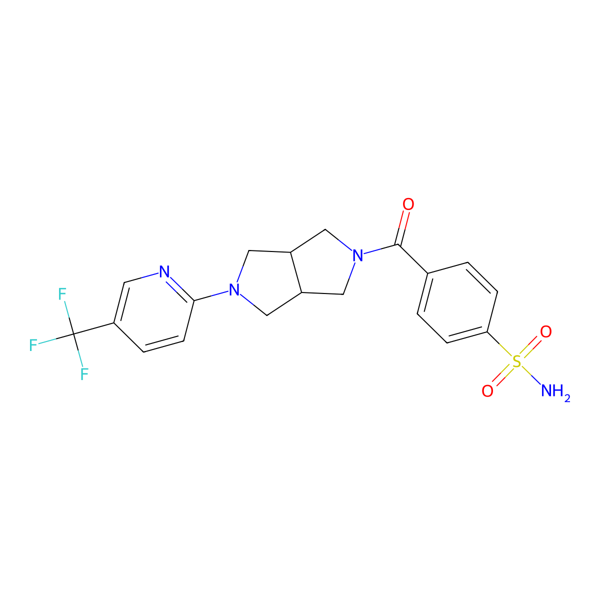 4-{5-[5-(Trifluoromethyl)pyridin-2-yl]-octahydropyrrolo[3,4-c]pyrrole-2-carbonyl}benzene-1-sulfonamide molecular structure, CAS 2415604-30-5
