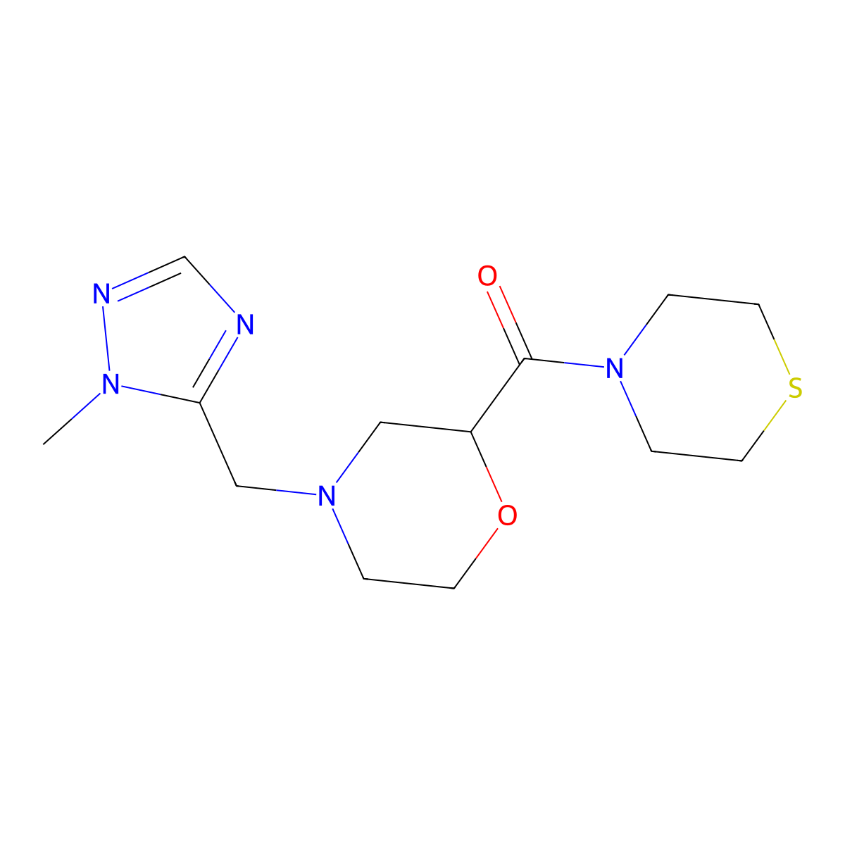 4-[(1-methyl-1H-1,2,4-triazol-5-yl)methyl]-2-(thiomorpholine-4-carbonyl)morpholine molecular structure, CAS 2415604-36-1