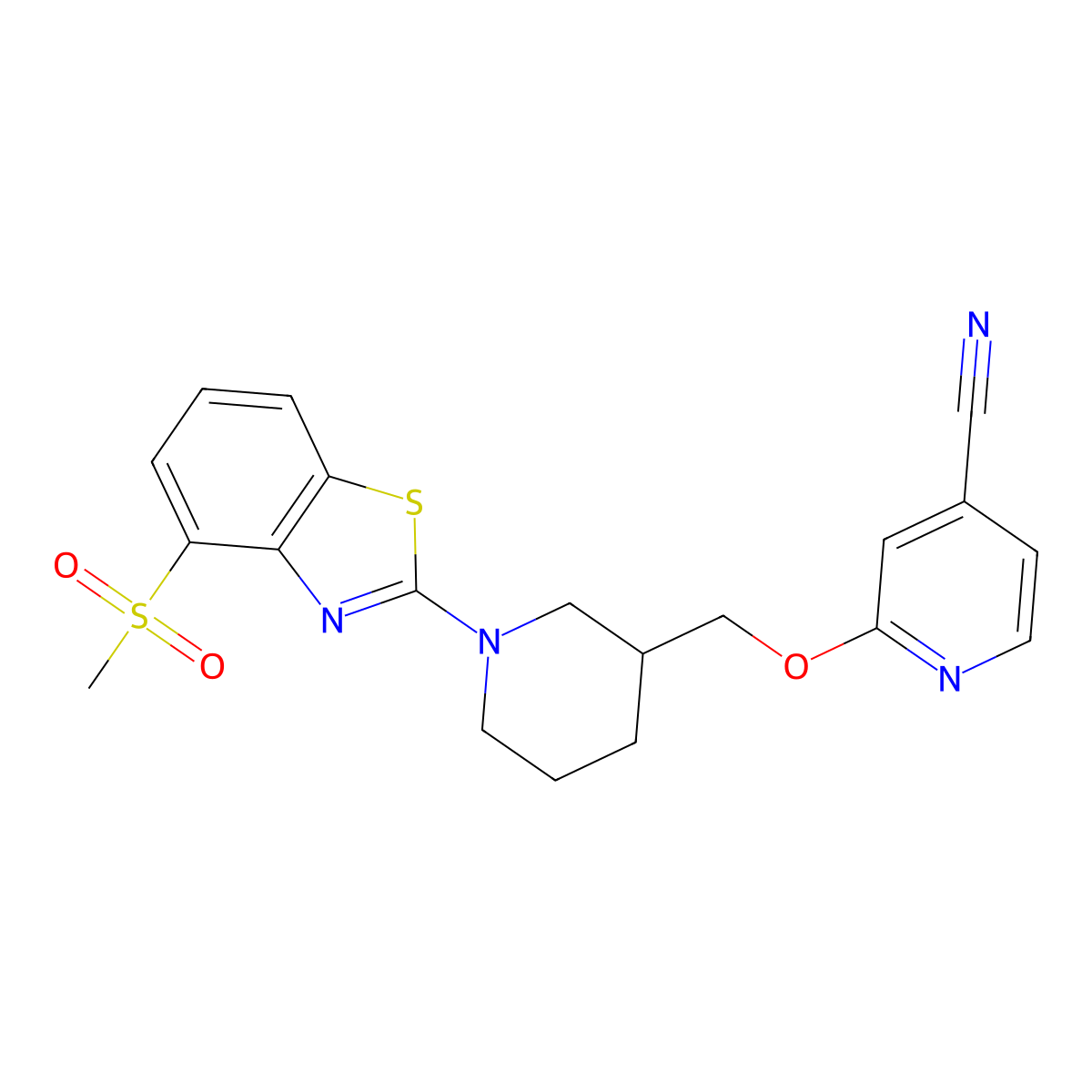 2-{[1-(4-Methanesulfonyl-1,3-benzothiazol-2-yl)piperidin-3-yl]methoxy}pyridine-4-carbonitrile molecular structure, CAS 2415604-43-0