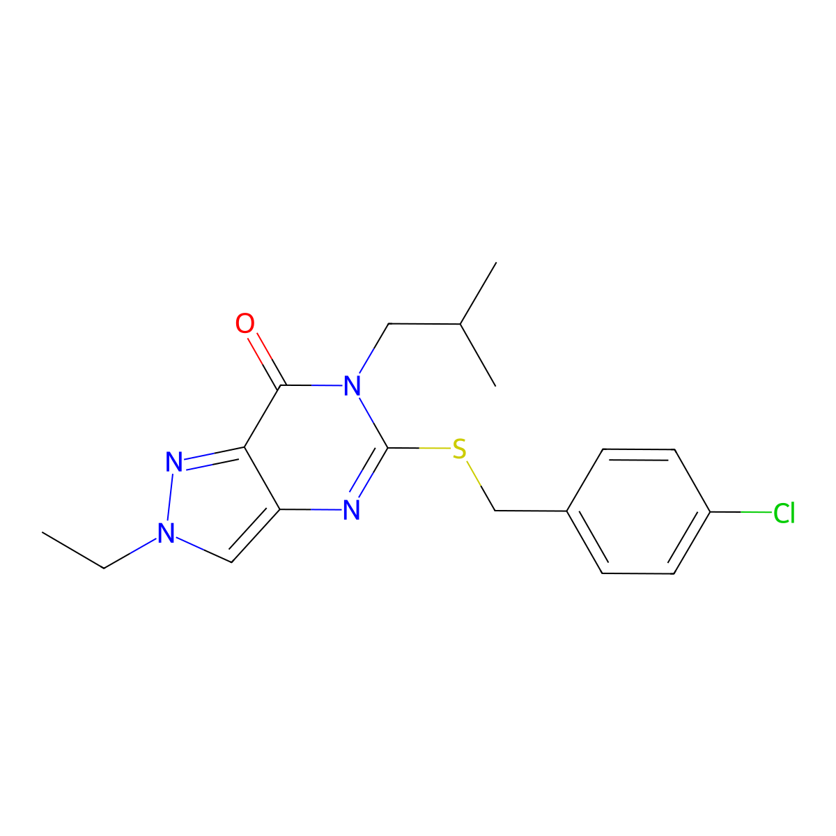 5-{[(4-chlorophenyl)methyl]sulfanyl}-2-ethyl-6-(2-methylpropyl)-2H,6H,7H-pyrazolo[4,3-d]pyrimidin-7-one molecular structure, CAS 2415604-45-2
