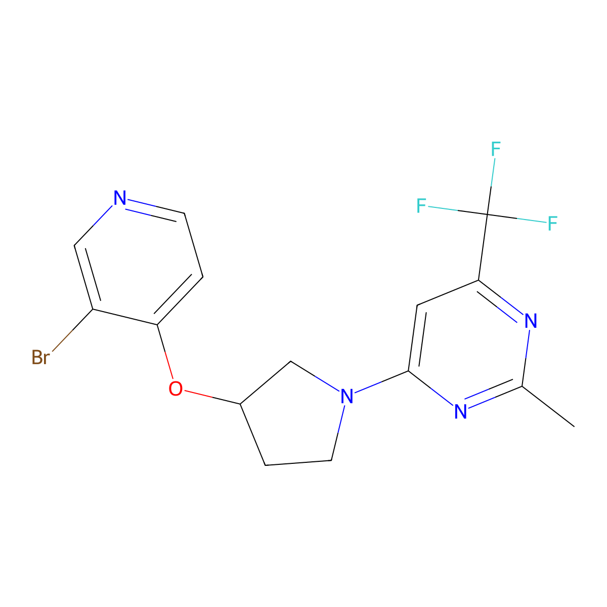 4-{3-[(3-Bromopyridin-4-yl)oxy]pyrrolidin-1-yl}-2-methyl-6-(trifluoromethyl)pyrimidine molecular structure, CAS 2415604-46-3