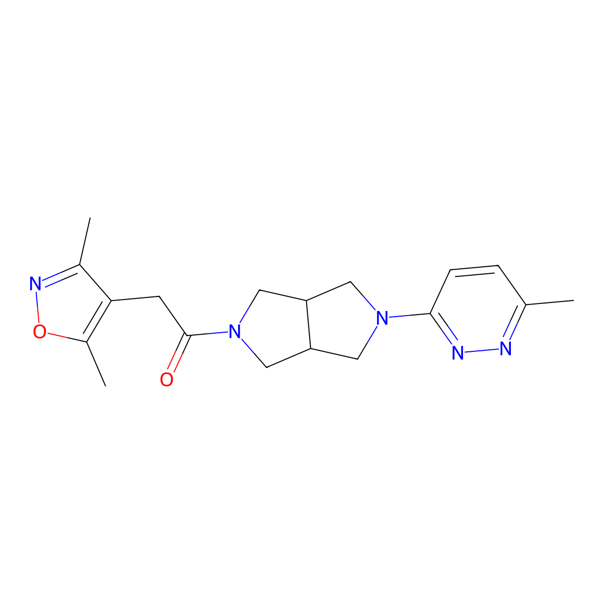 2-(3,5-Dimethyl-1,2-oxazol-4-yl)-1-[5-(6-methylpyridazin-3-yl)-octahydropyrrolo[3,4-c]pyrrol-2-yl]ethan-1-one molecular structure, CAS 2415620-35-6