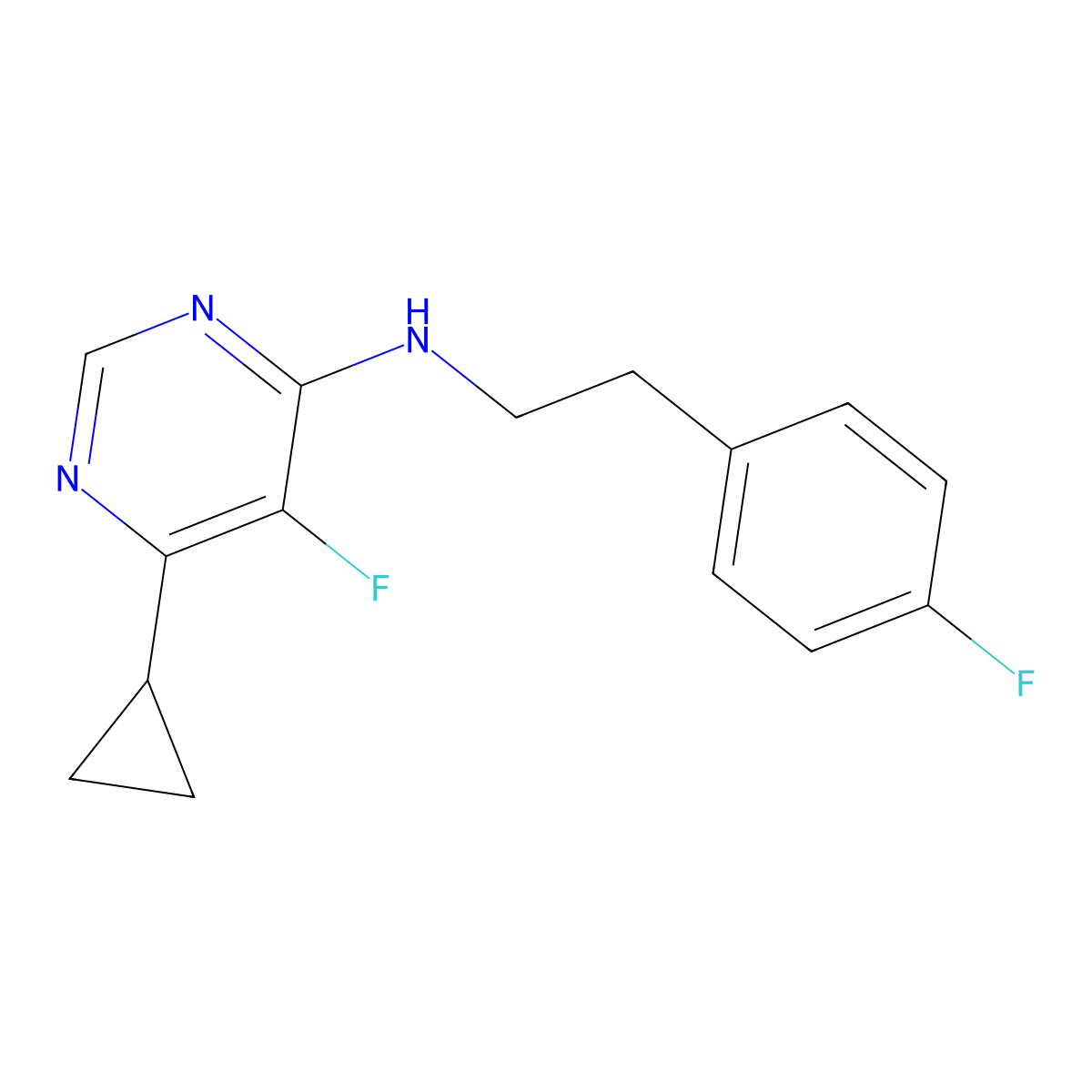 6-Cyclopropyl-5-fluoro-N-[2-(4-fluorophenyl)ethyl]pyrimidin-4-amine molecular structure, CAS 2415620-37-8