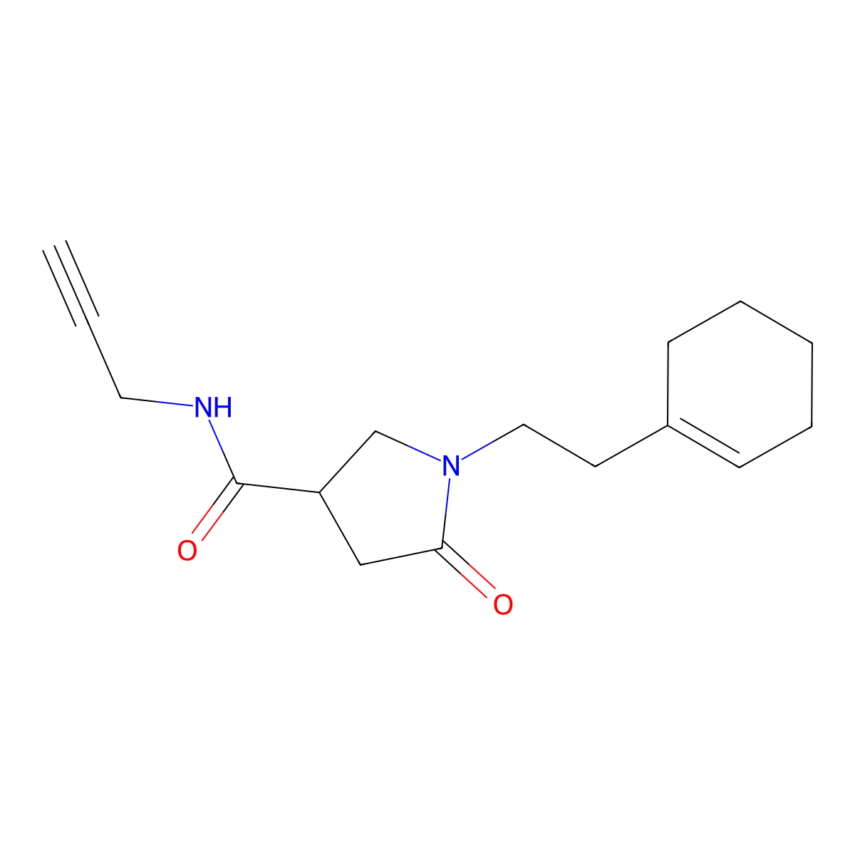 1-[2-(cyclohex-1-en-1-yl)ethyl]-5-oxo-N-(prop-2-yn-1-yl)pyrrolidine-3-carboxamide molecular structure, CAS 2415620-38-9