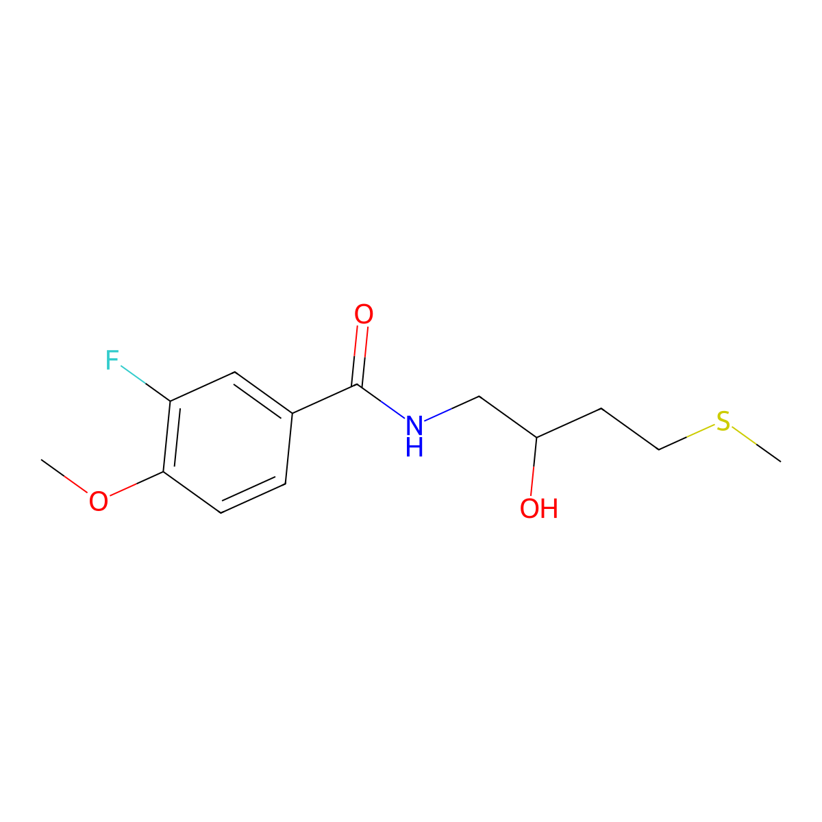 3-fluoro-N-[2-hydroxy-4-(methylsulfanyl)butyl]-4-methoxybenzamide molecular structure, CAS 2415620-39-0