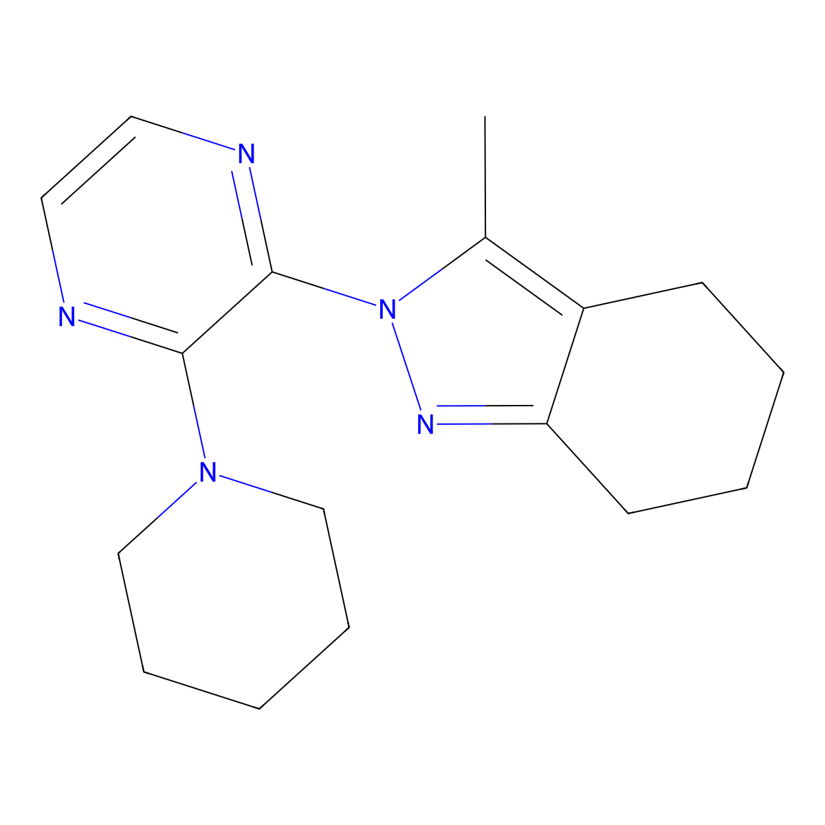 3-methyl-2-[3-(piperidin-1-yl)pyrazin-2-yl]-4,5,6,7-tetrahydro-2H-indazole molecular structure, CAS 2415620-40-3