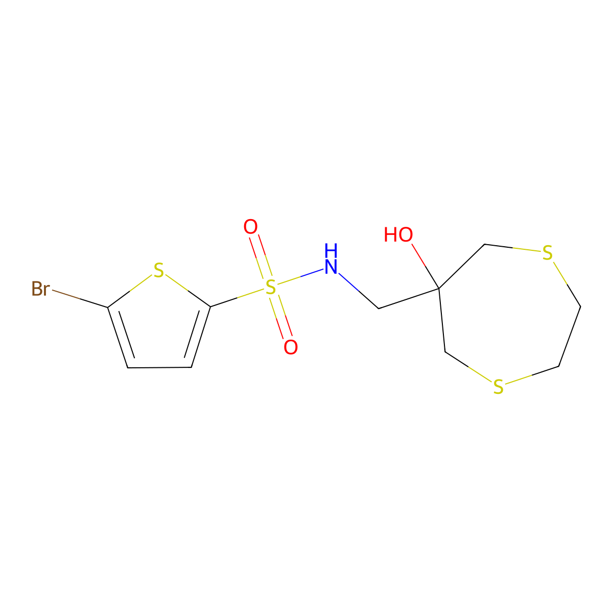 5-Bromo-N-[(6-hydroxy-1,4-dithiepan-6-yl)methyl]thiophene-2-sulfonamide molecular structure, CAS 2415620-42-5