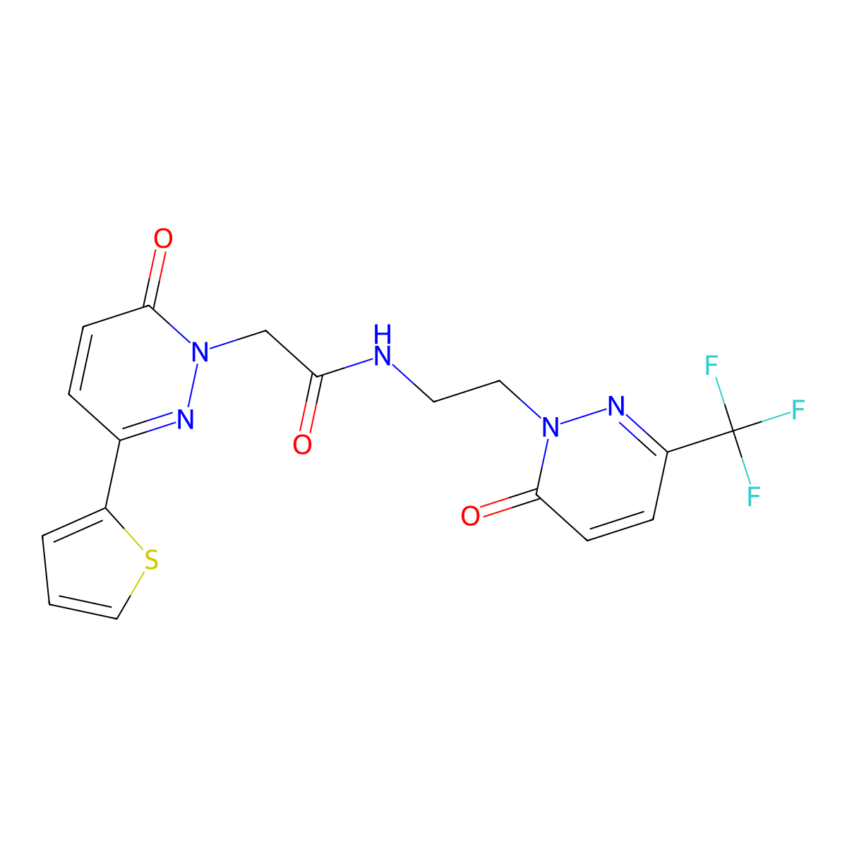 2-[6-oxo-3-(thiophen-2-yl)-1,6-dihydropyridazin-1-yl]-N-{2-[6-oxo-3-(trifluoromethyl)-1,6-dihydropyridazin-1-yl]ethyl}acetamide molecular structure, CAS 2415620-45-8