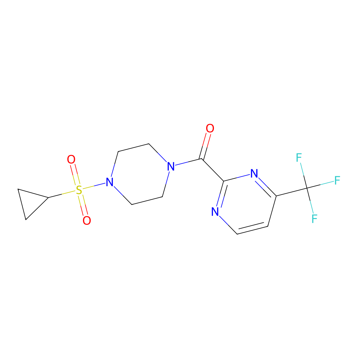 2-[4-(Cyclopropanesulfonyl)piperazine-1-carbonyl]-4-(trifluoromethyl)pyrimidine molecular structure, CAS 2415620-46-9