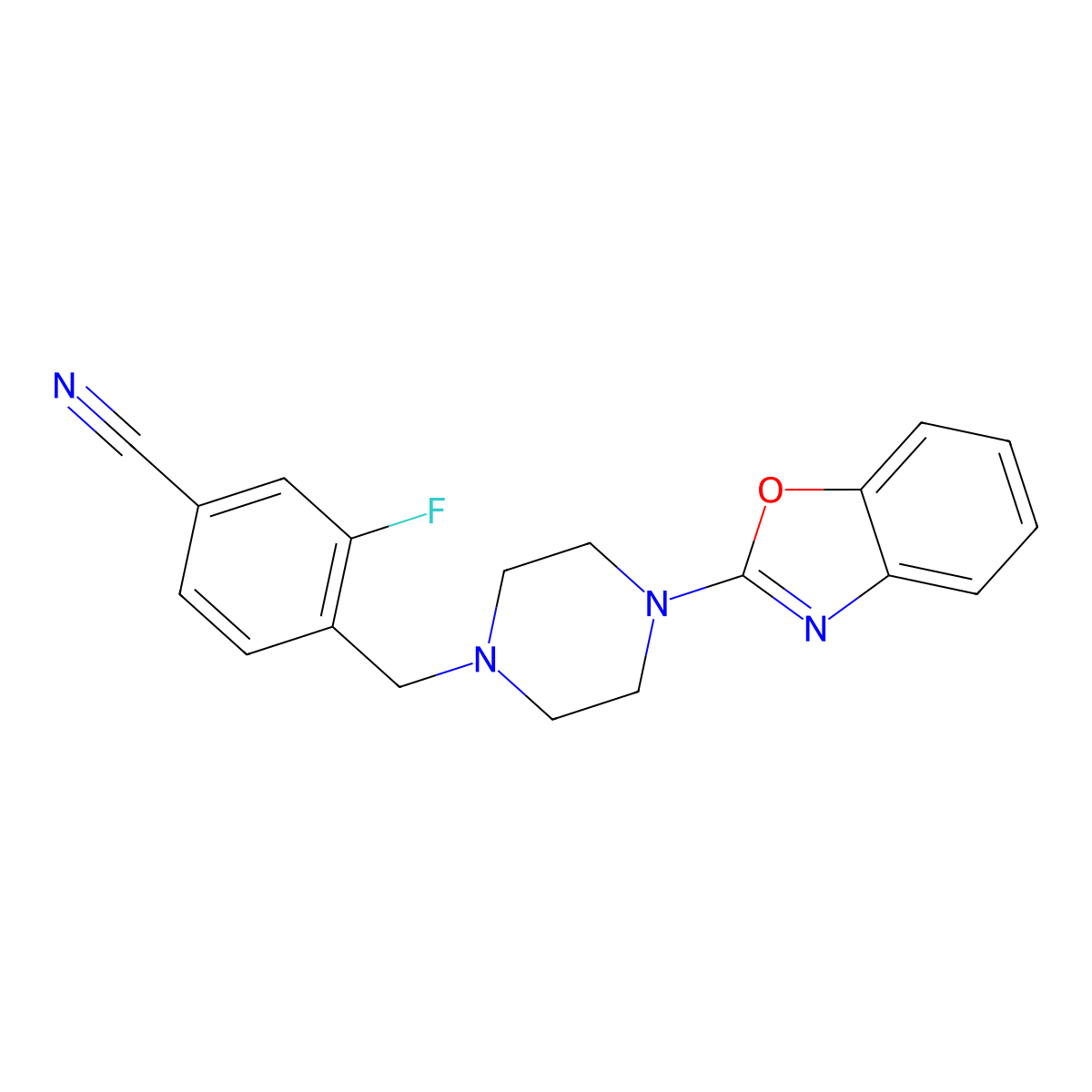 4-{[4-(1,3-Benzoxazol-2-yl)piperazin-1-yl]methyl}-3-fluorobenzonitrile molecular structure, CAS 2415620-49-2