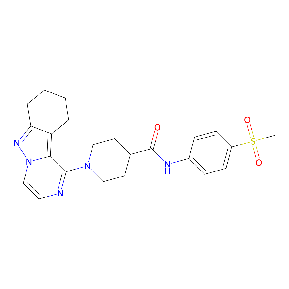 N-(4-methanesulfonylphenyl)-1-{7H,8H,9H,10H-pyrazino[1,2-b]indazol-1-yl}piperidine-4-carboxamide molecular structure, CAS 2415620-56-1