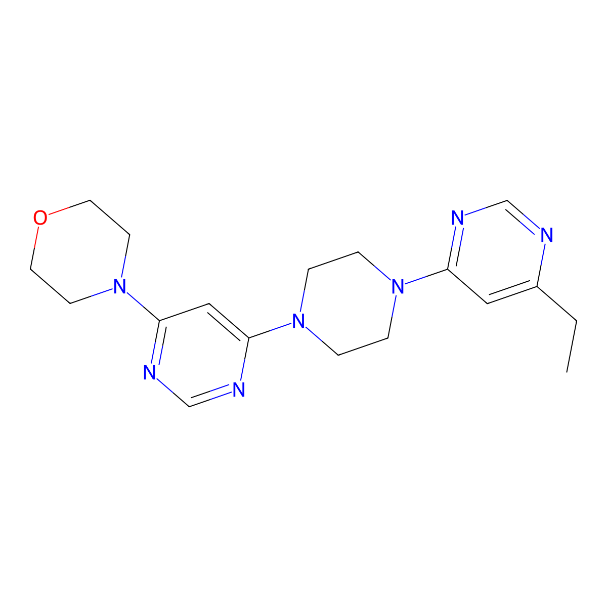 4-{6-[4-(6-Ethylpyrimidin-4-yl)piperazin-1-yl]pyrimidin-4-yl}morpholine molecular structure, CAS 2415620-59-4