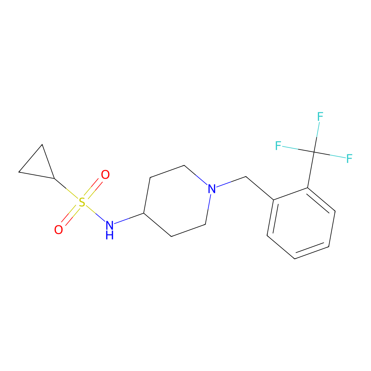 N-(1-{[2-(trifluoromethyl)phenyl]methyl}piperidin-4-yl)cyclopropanesulfonamide molecular structure, CAS 2415620-60-7