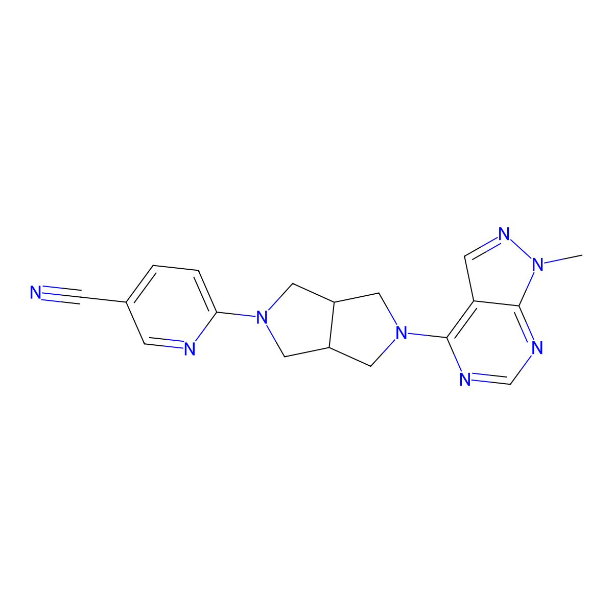 6-(5-{1-methyl-1H-pyrazolo[3,4-d]pyrimidin-4-yl}-octahydropyrrolo[3,4-c]pyrrol-2-yl)pyridine-3-carbonitrile molecular structure, CAS 2415620-63-0