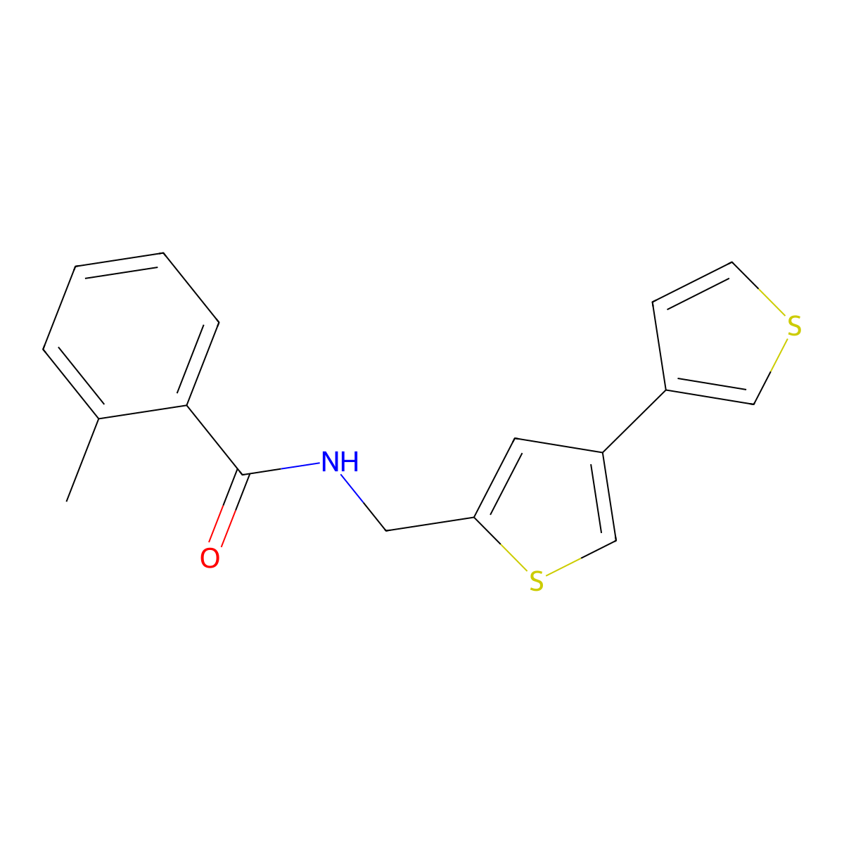N-({[3,3'-bithiophene]-5-yl}methyl)-2-methylbenzamide molecular structure, CAS 2415620-64-1