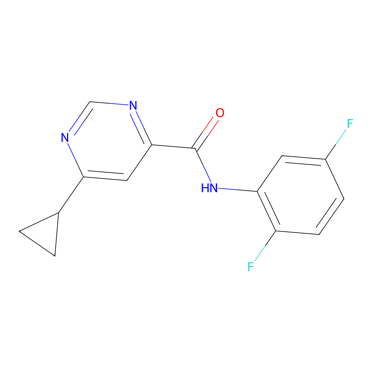 6-Cyclopropyl-N-(2,5-difluorophenyl)pyrimidine-4-carboxamide molecular structure, CAS 2415620-65-2