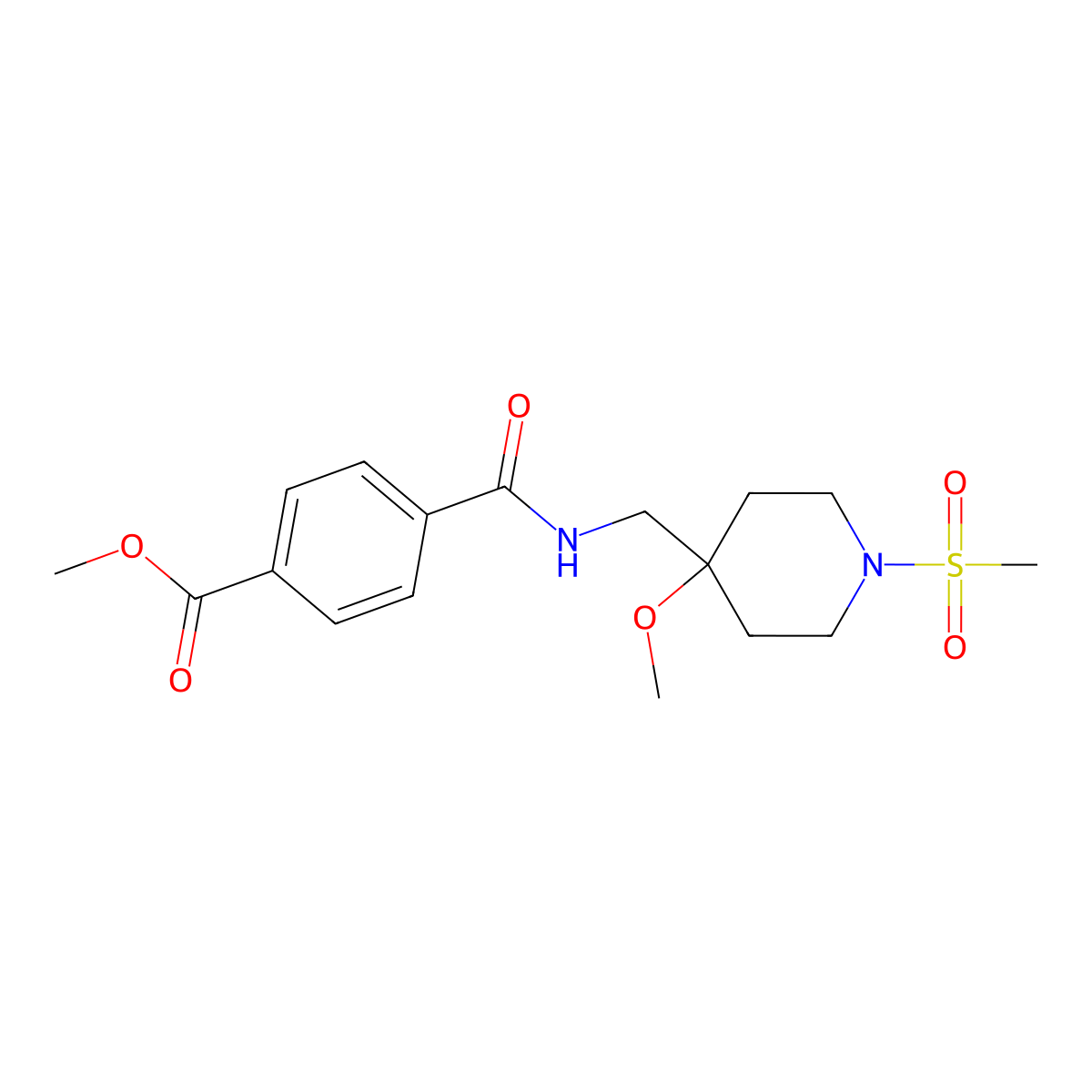Methyl 4-{[(1-methanesulfonyl-4-methoxypiperidin-4-yl)methyl]carbamoyl}benzoate molecular structure, CAS 2415620-67-4