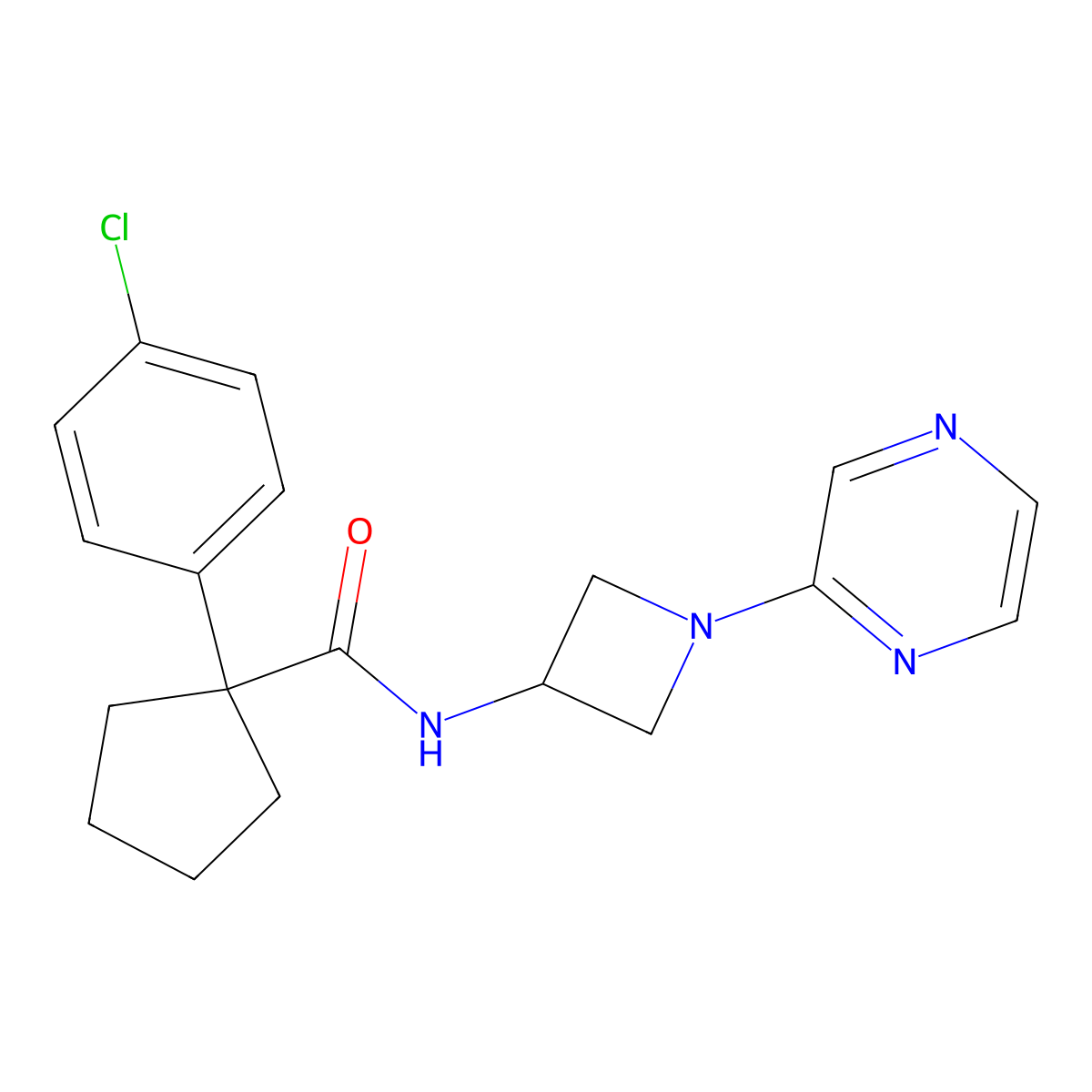 1-(4-chlorophenyl)-N-[1-(pyrazin-2-yl)azetidin-3-yl]cyclopentane-1-carboxamide molecular structure, CAS 2415620-68-5