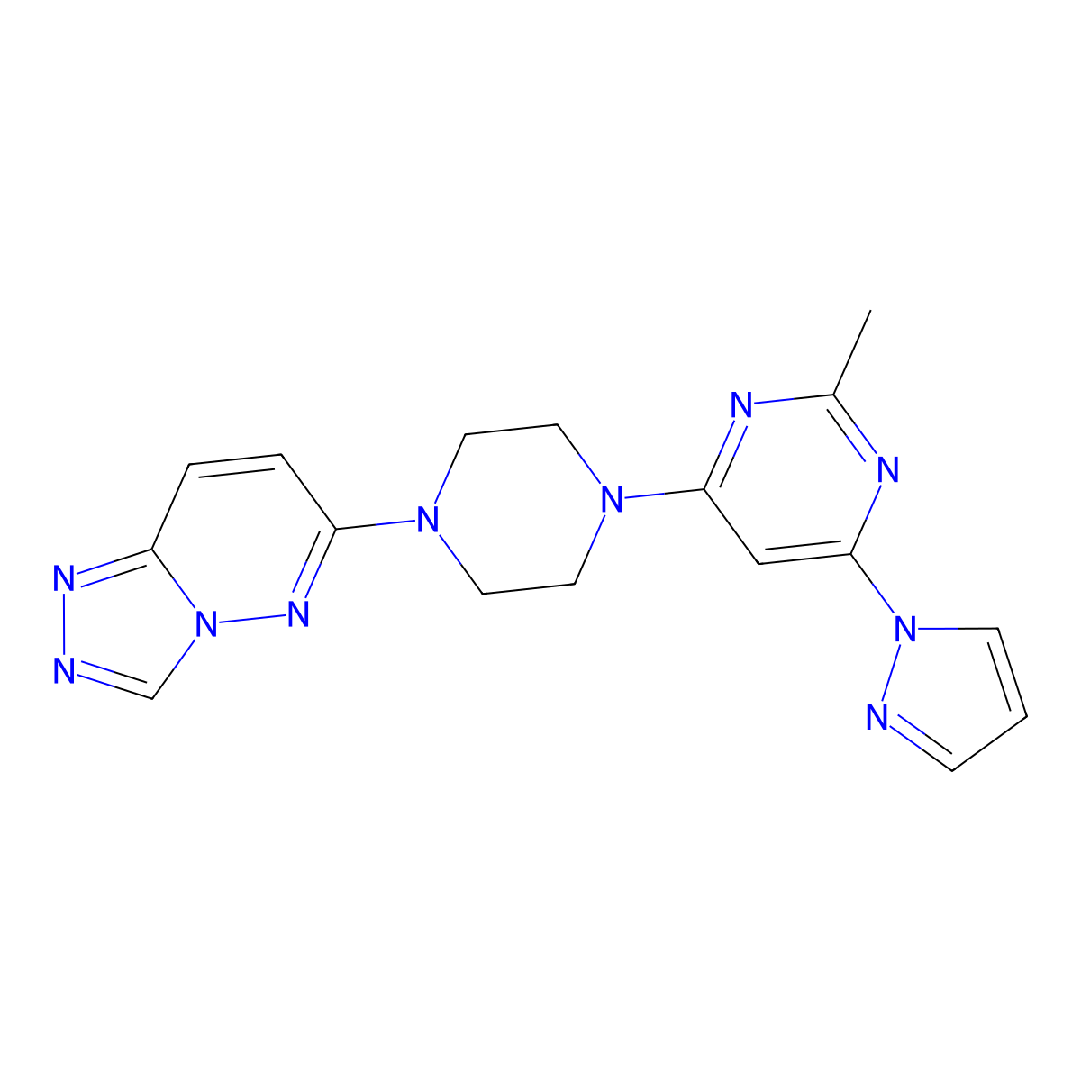 2-methyl-4-(1H-pyrazol-1-yl)-6-(4-{[1,2,4]triazolo[4,3-b]pyridazin-6-yl}piperazin-1-yl)pyrimidine molecular structure, CAS 2415620-70-9