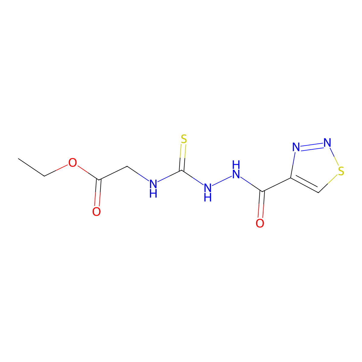 Ethyl 2-({[(1,2,3-thiadiazol-4-yl)formohydrazido]methanethioyl}amino)acetate molecular structure, CAS 2415620-75-4