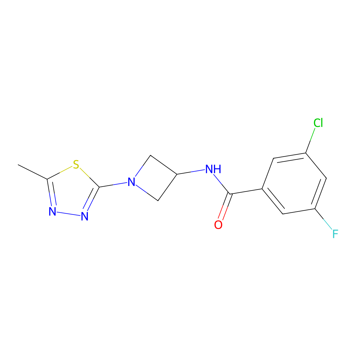 3-Chloro-5-fluoro-N-[1-(5-methyl-1,3,4-thiadiazol-2-yl)azetidin-3-yl]benzamide molecular structure, CAS 2415620-76-5