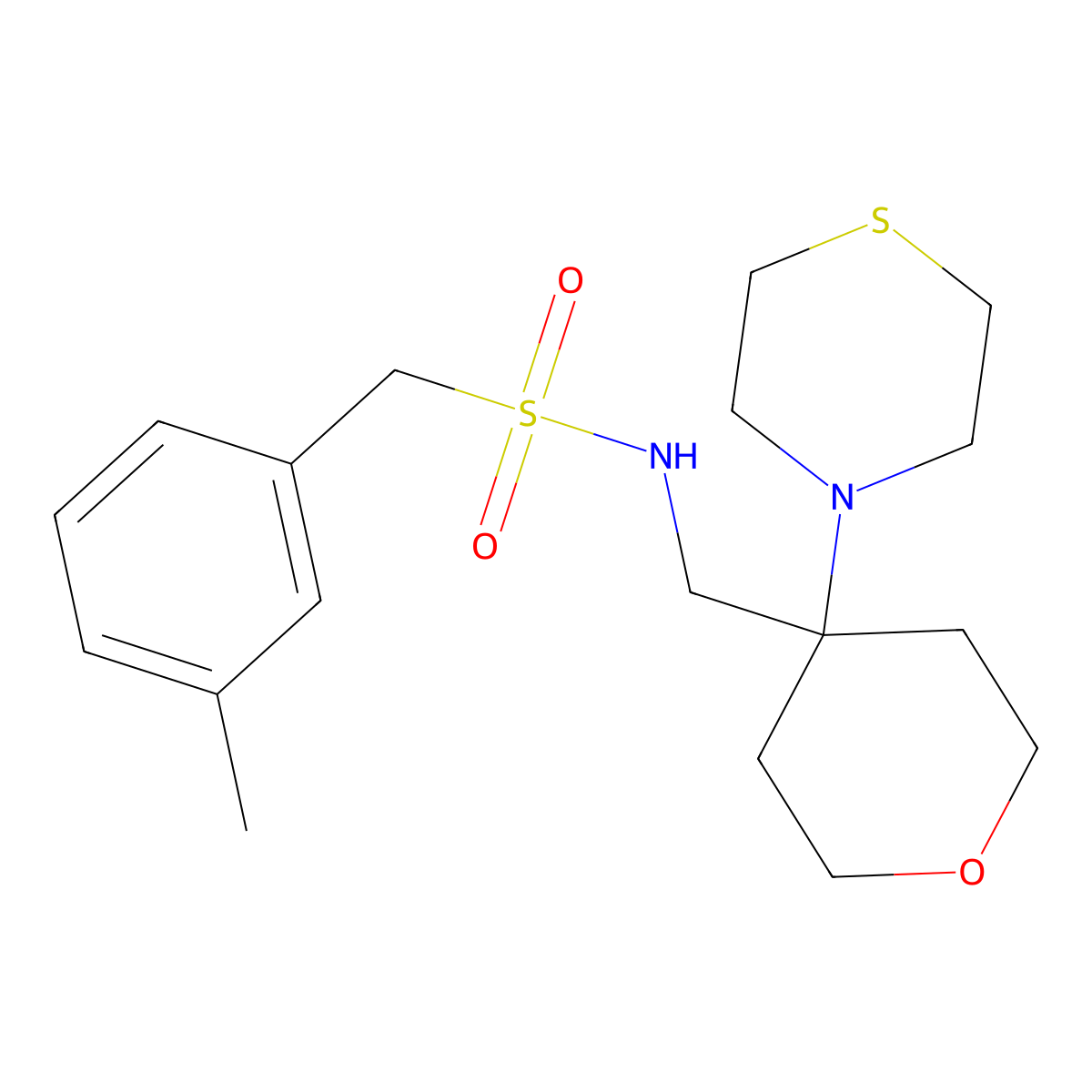 1-(3-methylphenyl)-N-{[4-(thiomorpholin-4-yl)oxan-4-yl]methyl}methanesulfonamide molecular structure, CAS 2415620-78-7