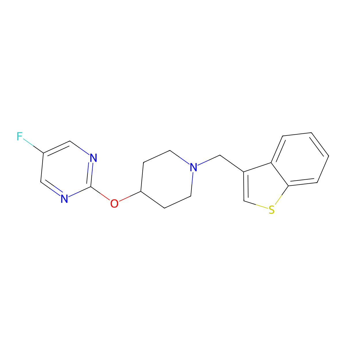 2-({1-[(1-Benzothiophen-3-yl)methyl]piperidin-4-yl}oxy)-5-fluoropyrimidine molecular structure, CAS 2415620-82-3