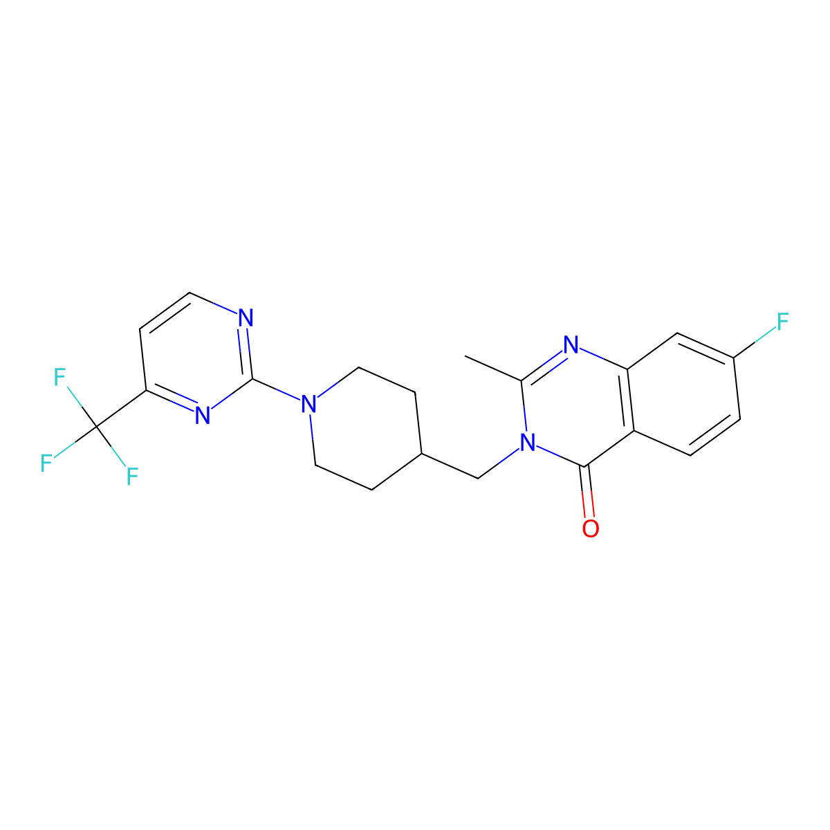 7-Fluoro-2-methyl-3-({1-[4-(trifluoromethyl)pyrimidin-2-yl]piperidin-4-yl}methyl)-3,4-dihydroquinazolin-4-one molecular structure, CAS 2415620-85-6
