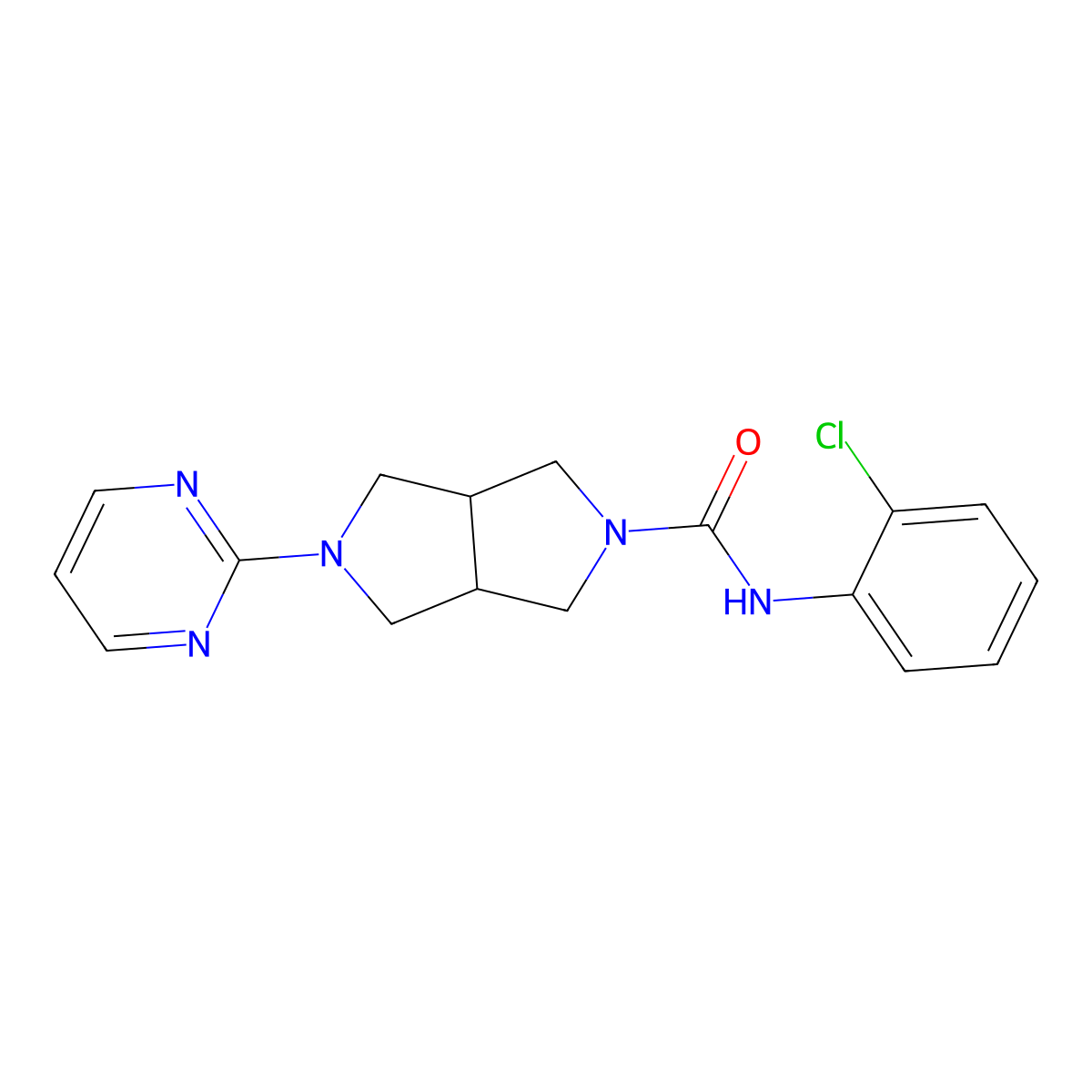 N-(2-chlorophenyl)-5-(pyrimidin-2-yl)-octahydropyrrolo[3,4-c]pyrrole-2-carboxamide molecular structure, CAS 2415620-87-8