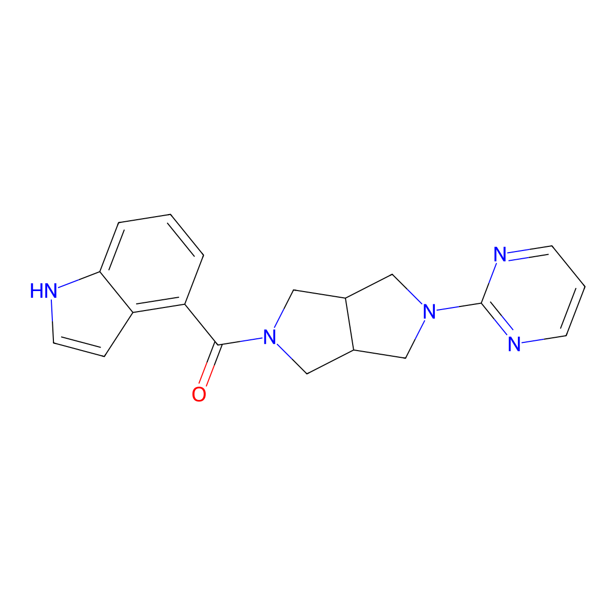 4-[5-(pyrimidin-2-yl)-octahydropyrrolo[3,4-c]pyrrole-2-carbonyl]-1H-indole molecular structure, CAS 2415620-91-4
