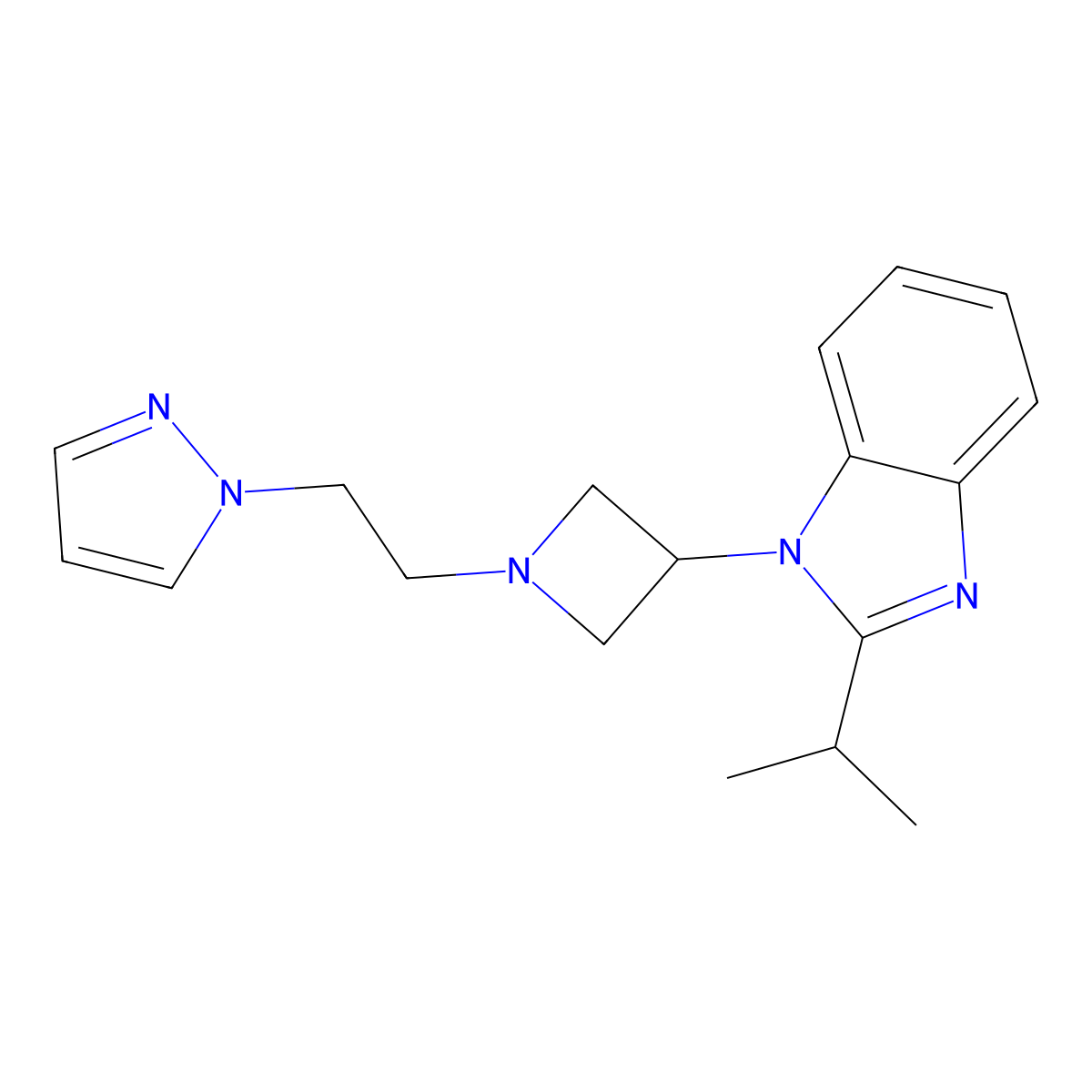 2-(propan-2-yl)-1-{1-[2-(1H-pyrazol-1-yl)ethyl]azetidin-3-yl}-1H-1,3-benzodiazole molecular structure, CAS 2415620-92-5