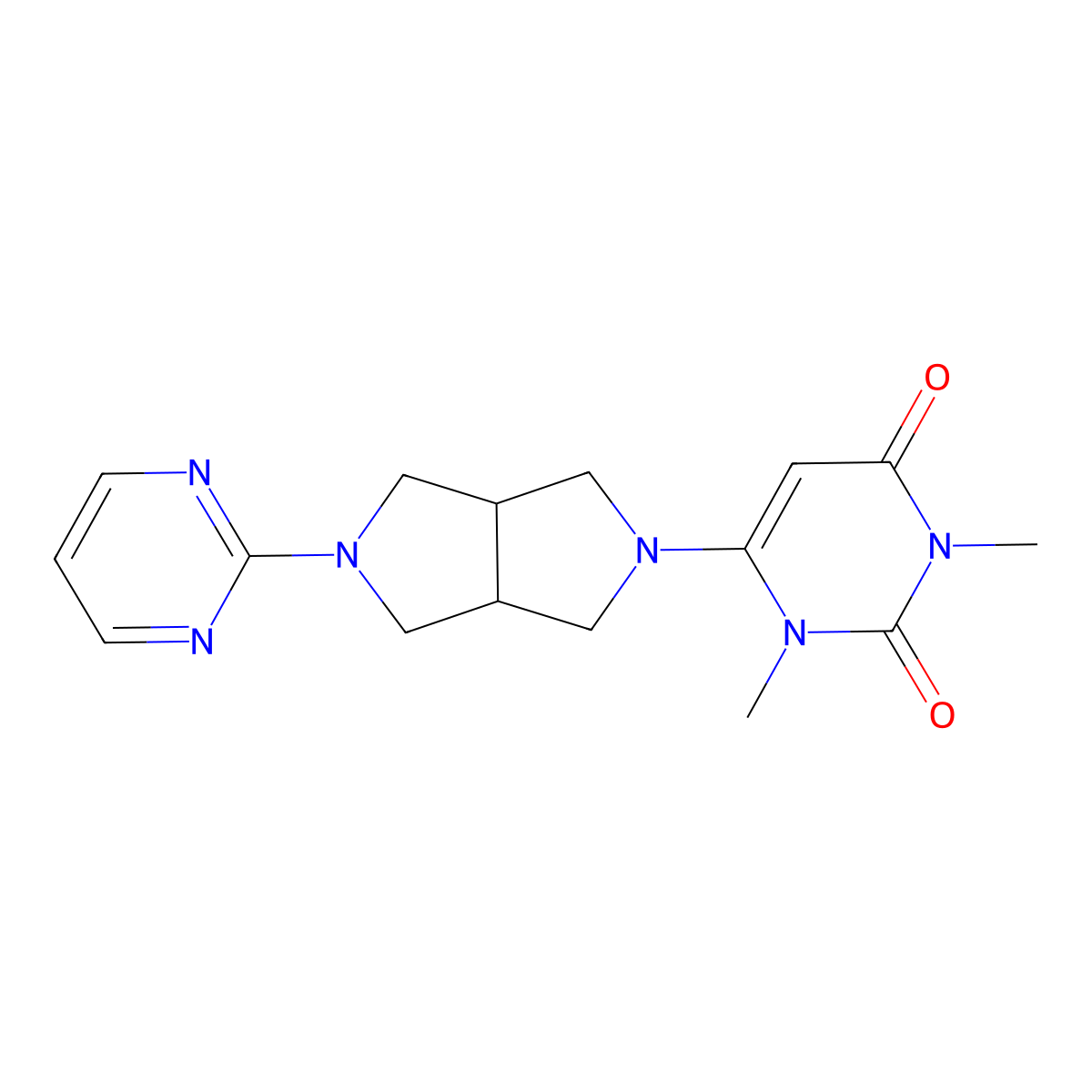 1,3-Dimethyl-6-[5-(pyrimidin-2-yl)-octahydropyrrolo[3,4-c]pyrrol-2-yl]-1,2,3,4-tetrahydropyrimidine-2,4-dione molecular structure, CAS 2415620-96-9