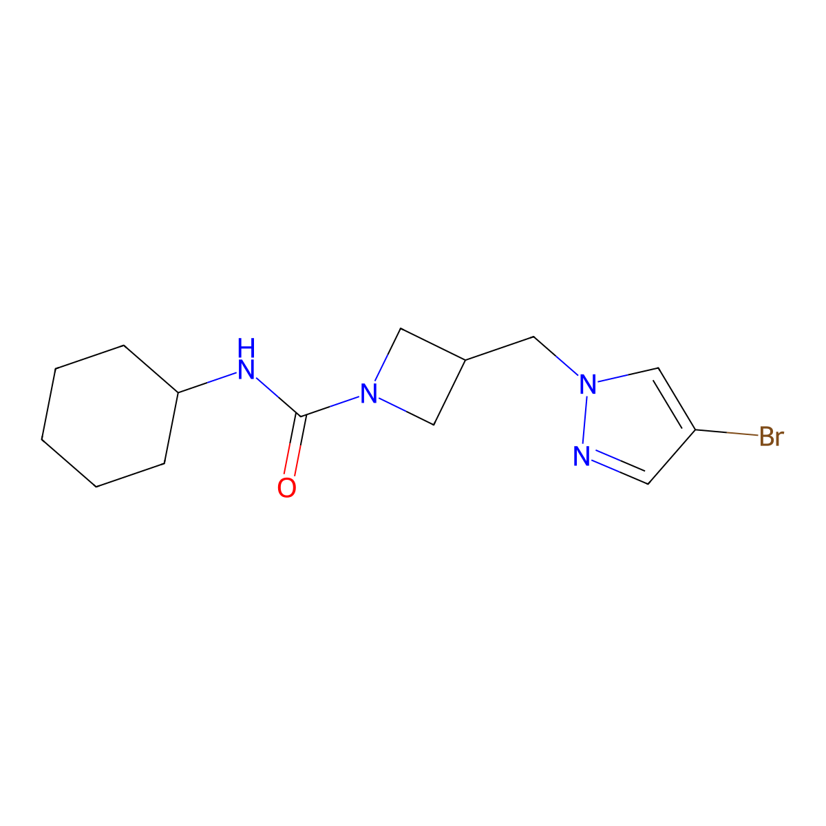 3-[(4-bromo-1H-pyrazol-1-yl)methyl]-N-cyclohexylazetidine-1-carboxamide molecular structure, CAS 2415620-97-0