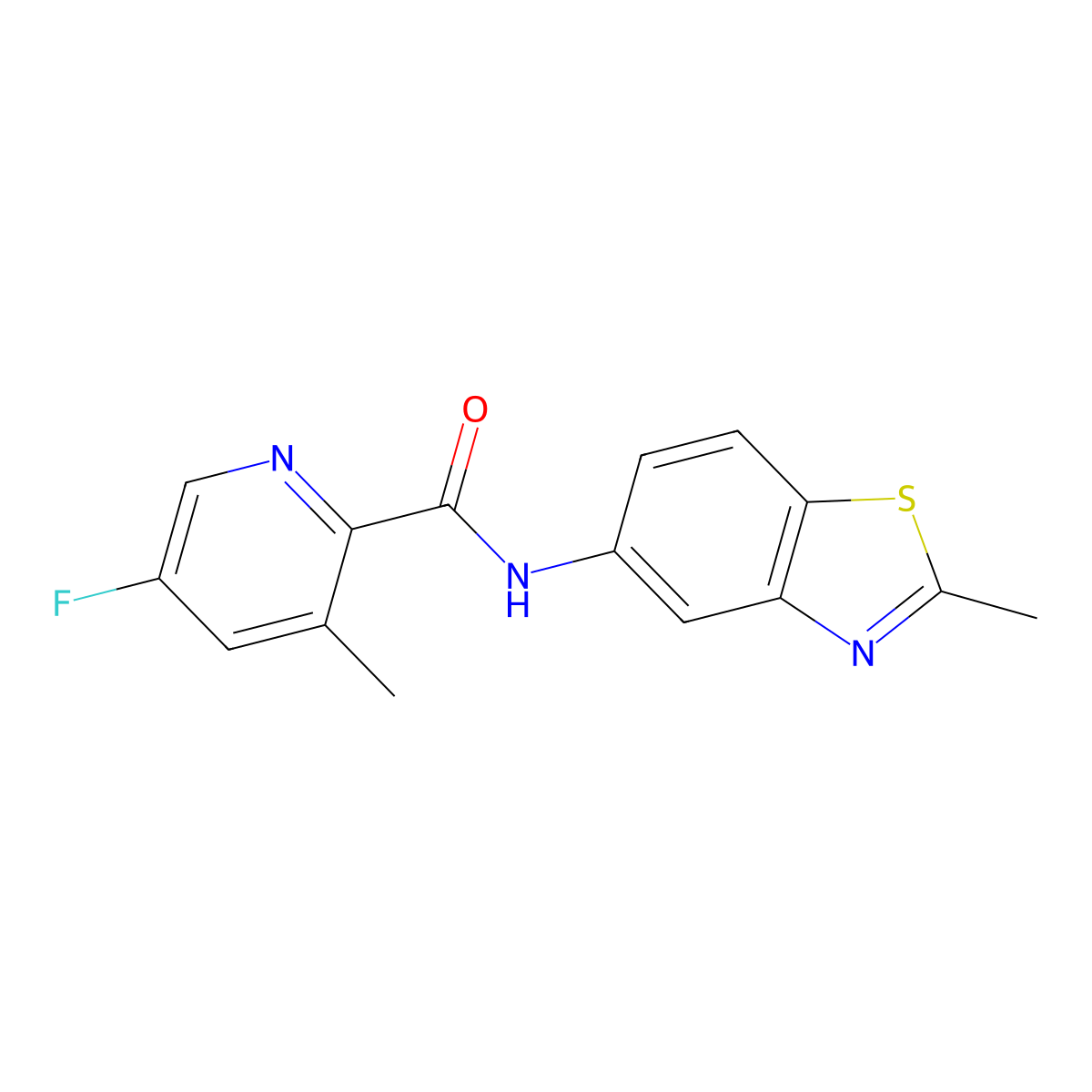 5-fluoro-3-methyl-N-(2-methyl-1,3-benzothiazol-5-yl)pyridine-2-carboxamide molecular structure, CAS 2415621-00-8