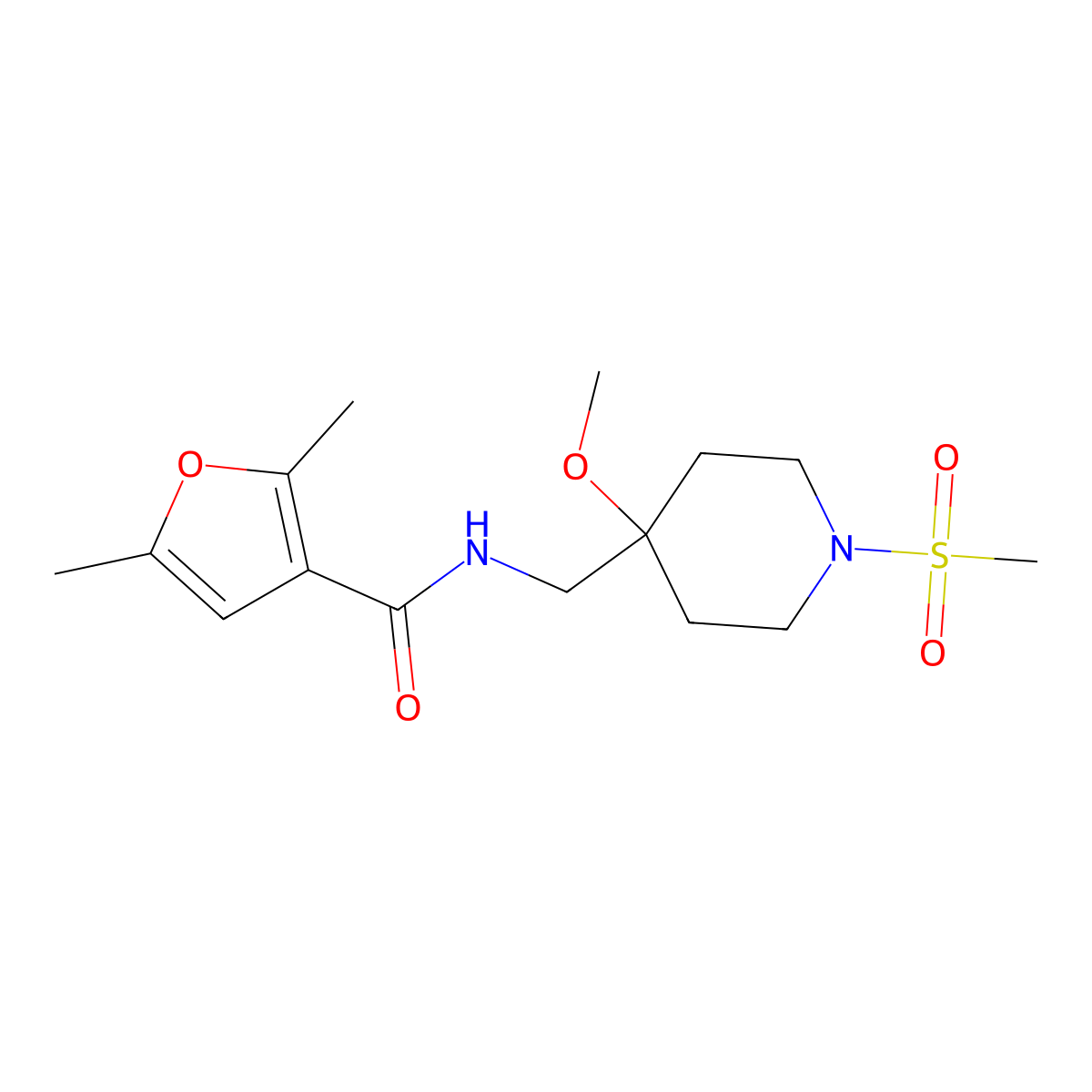 N-[(1-methanesulfonyl-4-methoxypiperidin-4-yl)methyl]-2,5-dimethylfuran-3-carboxamide molecular structure, CAS 2415621-02-0
