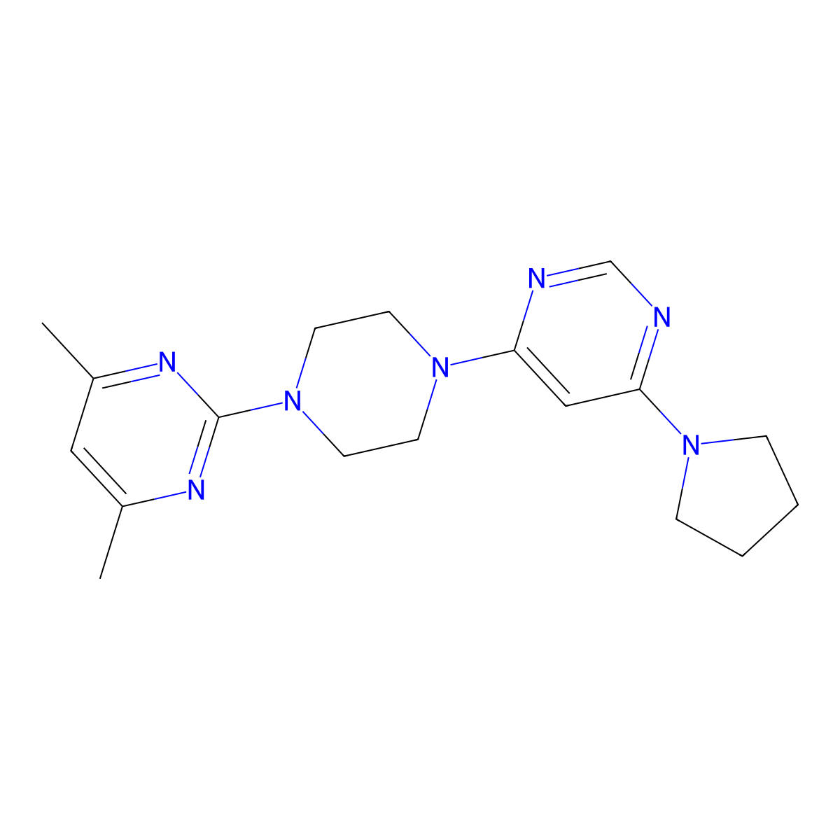 4-[4-(4,6-Dimethylpyrimidin-2-yl)piperazin-1-yl]-6-(pyrrolidin-1-yl)pyrimidine molecular structure, CAS 2415621-06-4