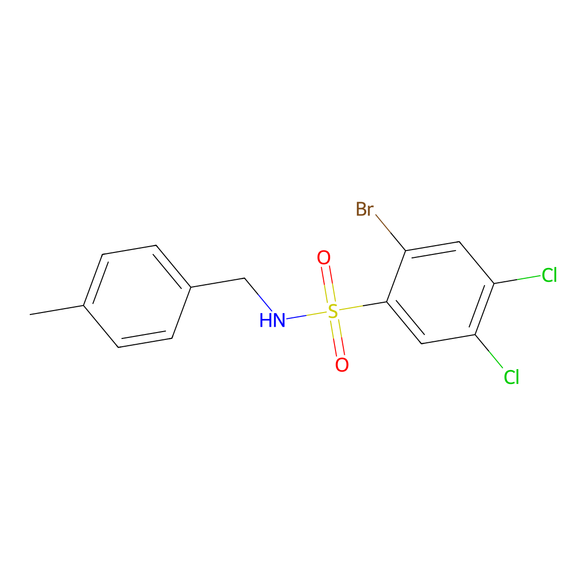 2-bromo-4,5-dichloro-N-[(4-methylphenyl)methyl]benzene-1-sulfonamide molecular structure, CAS 2415621-11-1