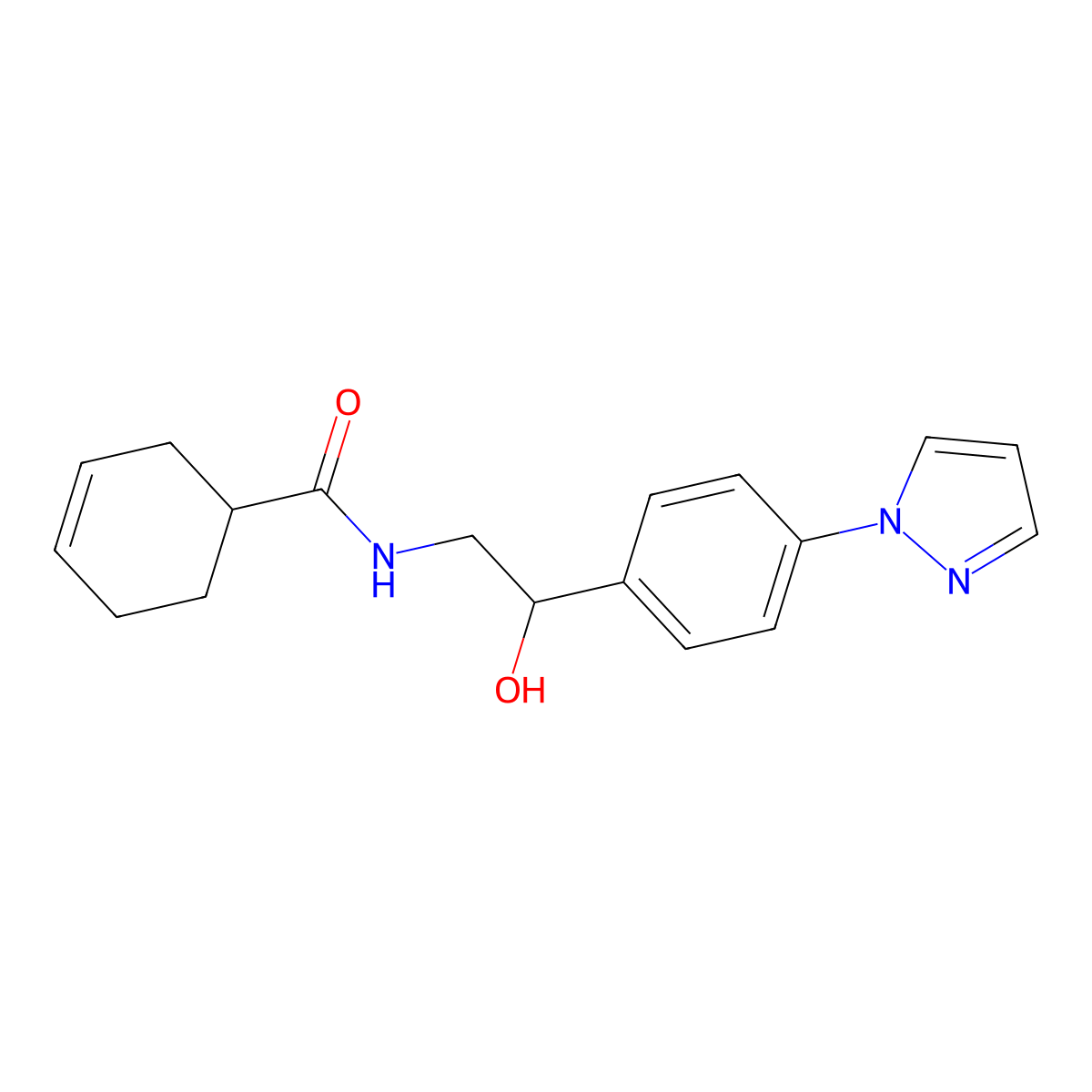 N-{2-hydroxy-2-[4-(1H-pyrazol-1-yl)phenyl]ethyl}cyclohex-3-ene-1-carboxamide molecular structure, CAS 2415621-16-6