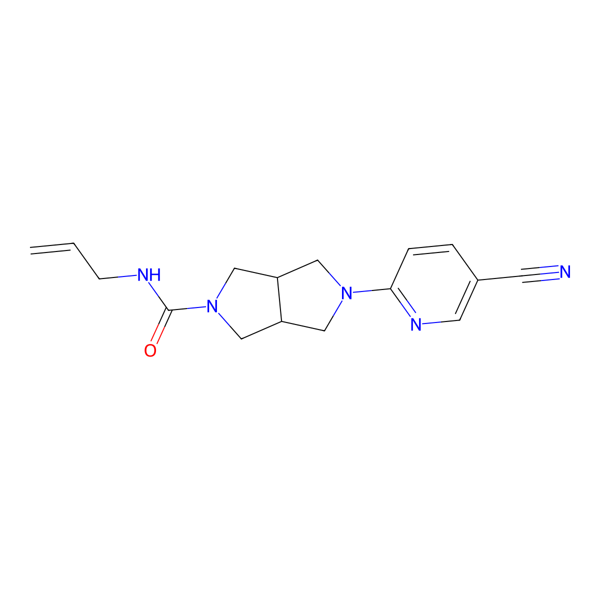 5-(5-cyanopyridin-2-yl)-N-(prop-2-en-1-yl)-octahydropyrrolo[3,4-c]pyrrole-2-carboxamide molecular structure, CAS 2415621-18-8