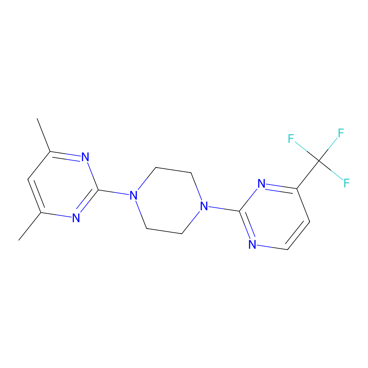 4,6-Dimethyl-2-{4-[4-(trifluoromethyl)pyrimidin-2-yl]piperazin-1-yl}pyrimidine molecular structure, CAS 2415621-19-9