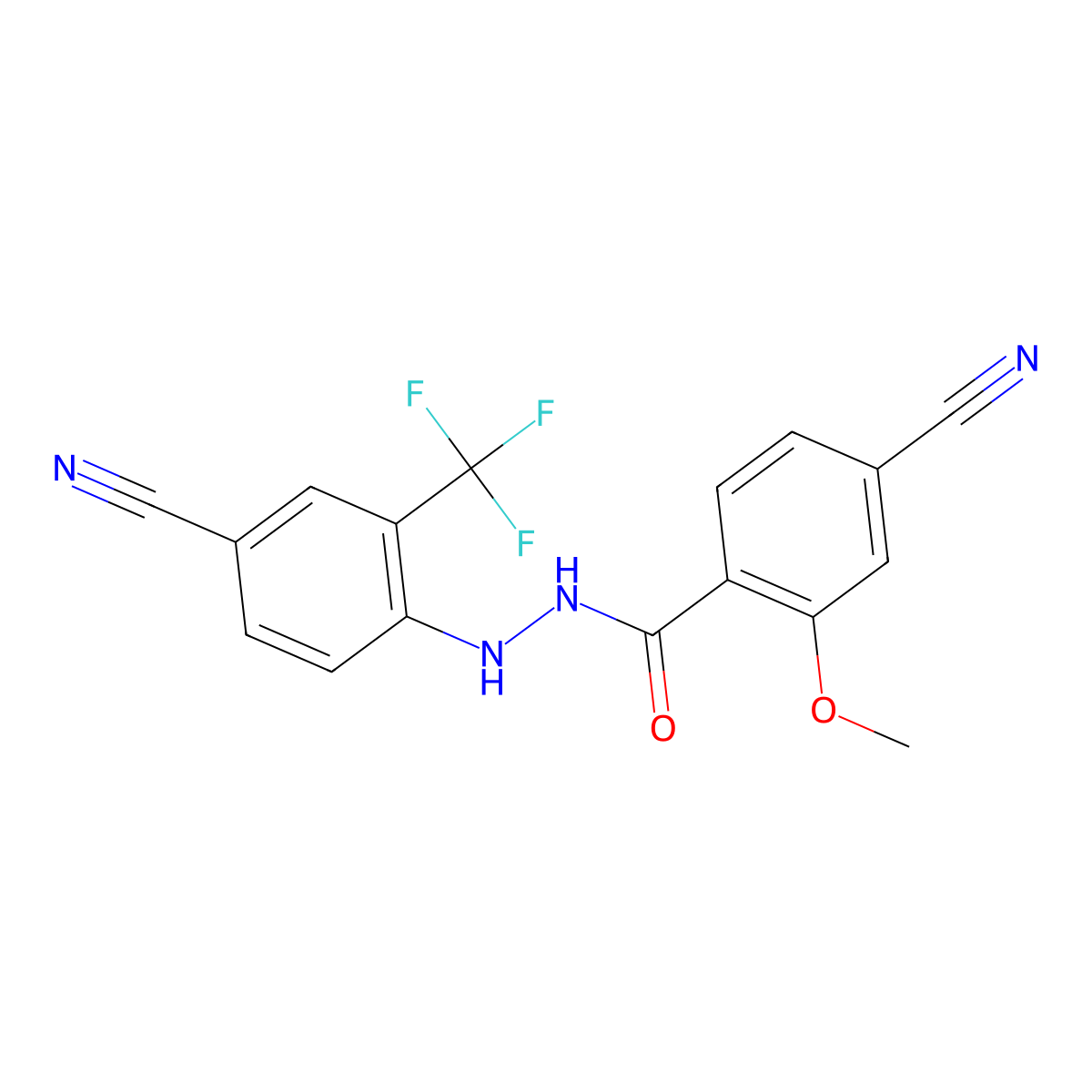 4-Cyano-N'-[4-cyano-2-(trifluoromethyl)phenyl]-2-methoxybenzohydrazide molecular structure, CAS 2415621-20-2
