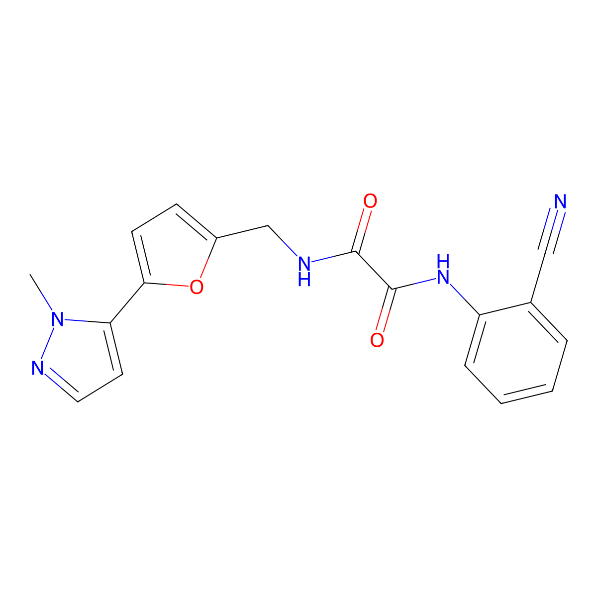 N'-(2-Cyanophenyl)-N-[[5-(2-methylpyrazol-3-yl)furan-2-yl]methyl]oxamide molecular structure, CAS 2415621-25-7