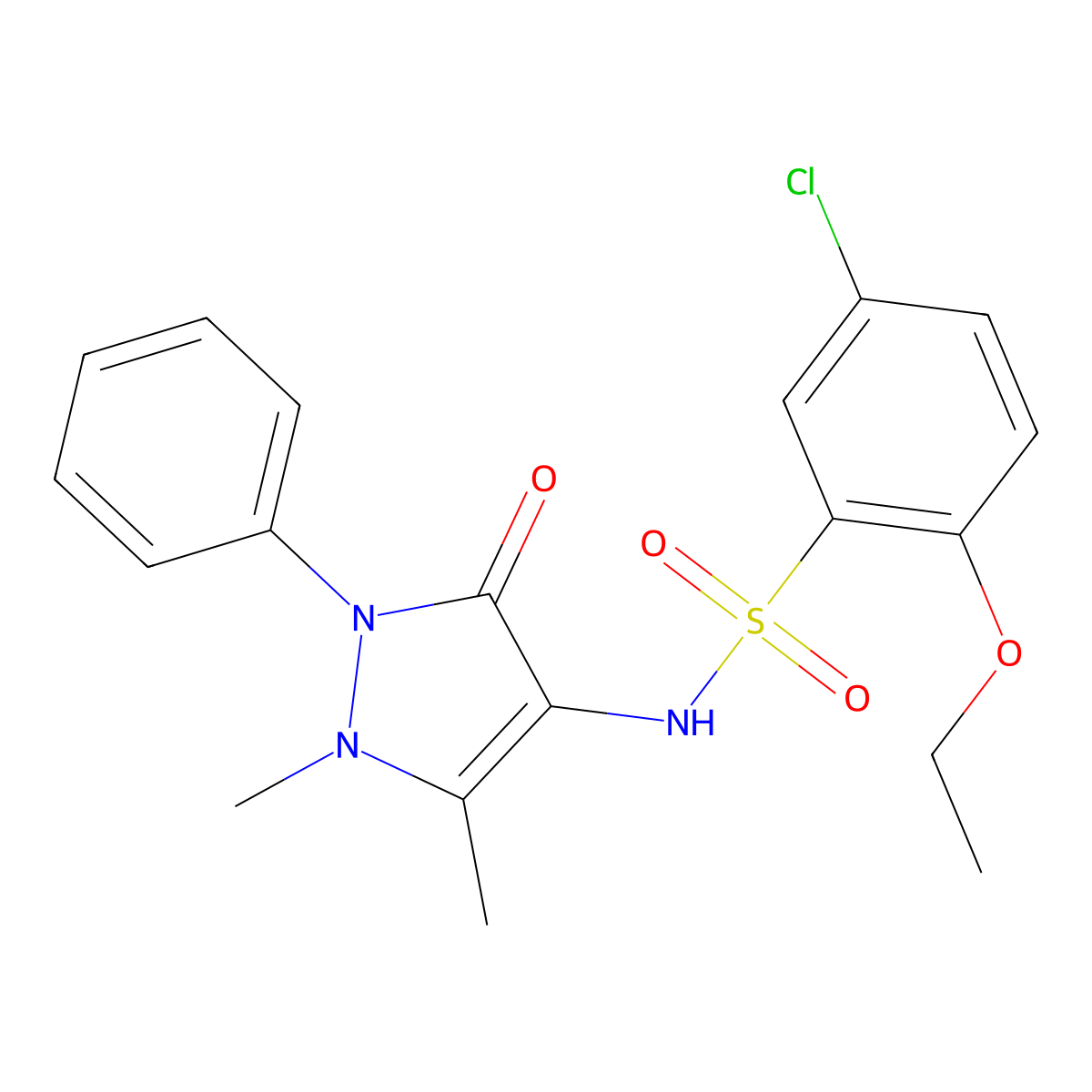5-chloro-N-(1,5-dimethyl-3-oxo-2-phenyl-2,3-dihydro-1H-pyrazol-4-yl)-2-ethoxybenzene-1-sulfonamide molecular structure, CAS 2415621-30-4